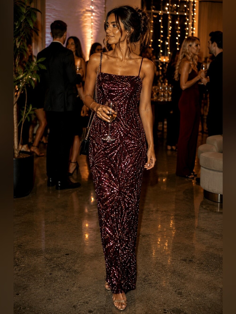 Lovesome Burgundy Sequin Dress